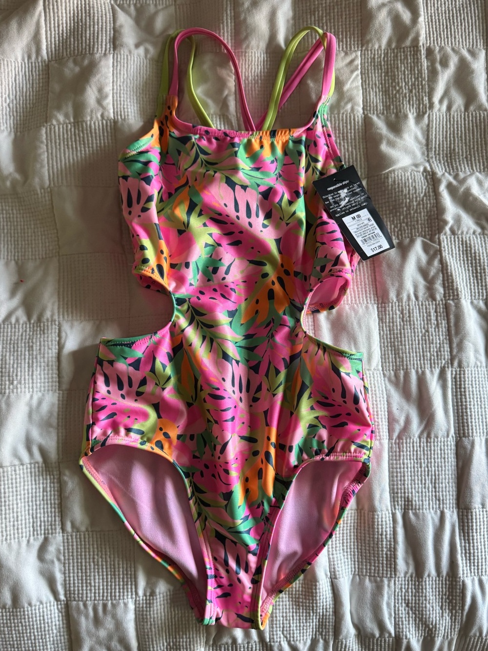 Target Pink Tropical Cutout One-Piece Swimsuit Girls 8